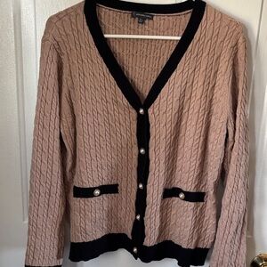 Adrianna Papell Tan and Black Button-Up Cardigan